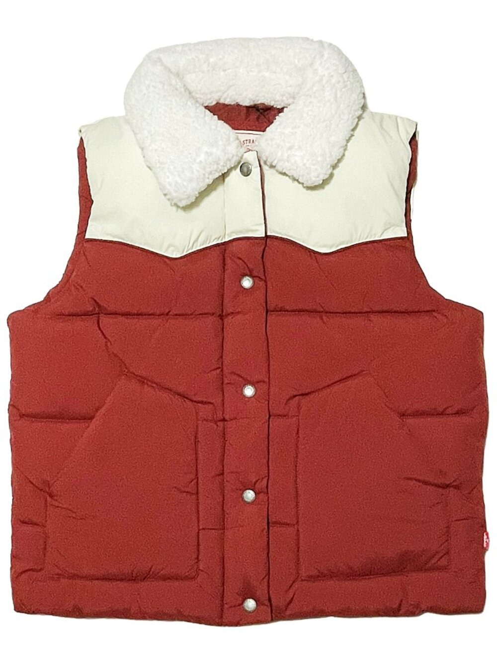 Levi’s Western Sherpa Quilted Puffer Vest Women’s S Red Cream NWT